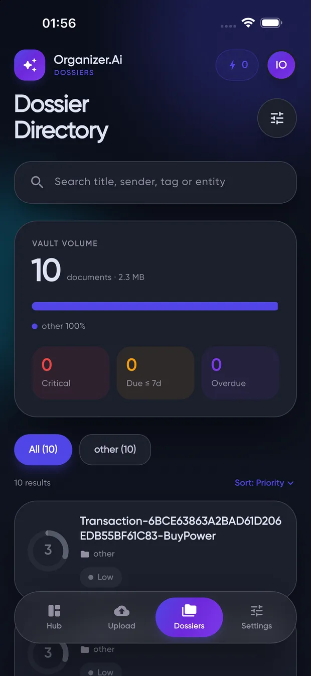 Dossier directory in dark mode