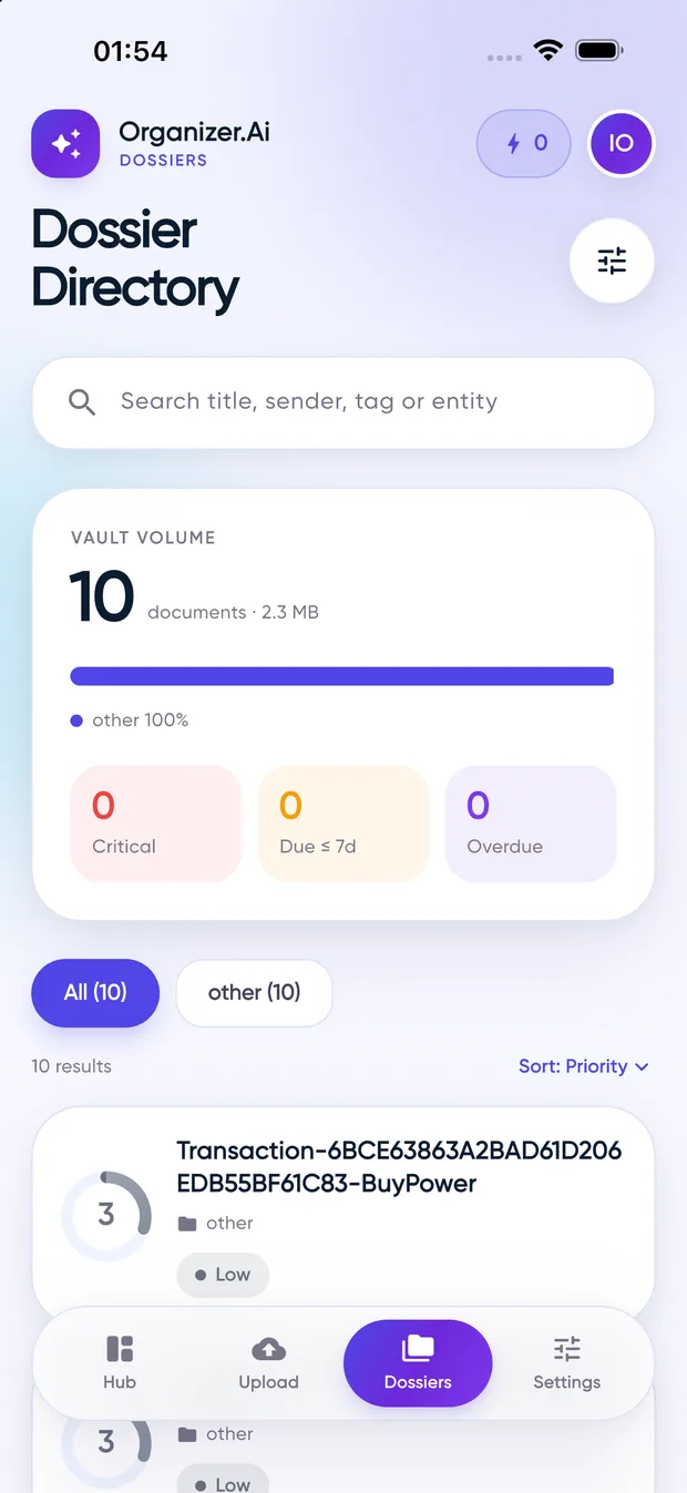 Dossier directory with search
