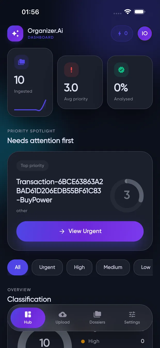 Hub in dark mode