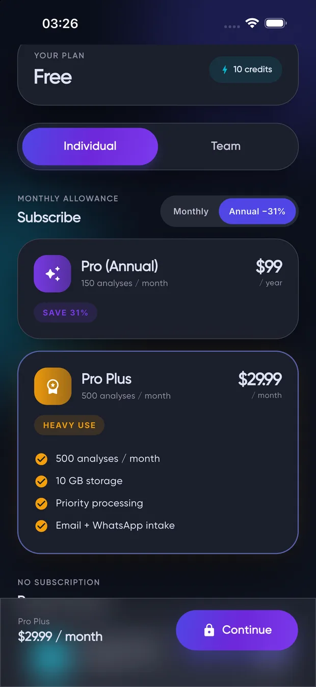 Plans screen